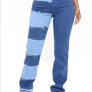 Patchwork straight leg jeans